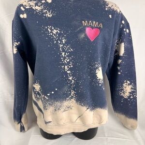 Source Unknown Navy and Cream Sweatshirt with Pink Heart